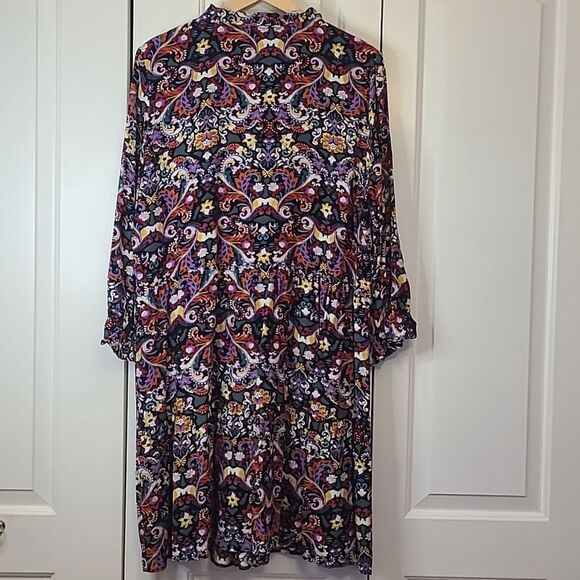 LOFT Floral Button Front Tiered Multicolor Floral Long Sleeve Dress Size XL - Picture 8 of 13